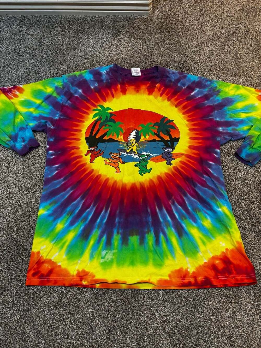 Vintage 1999 Grateful Dead Surfing Dancing Bears Tie Dye Long Sleeve T-Shirt